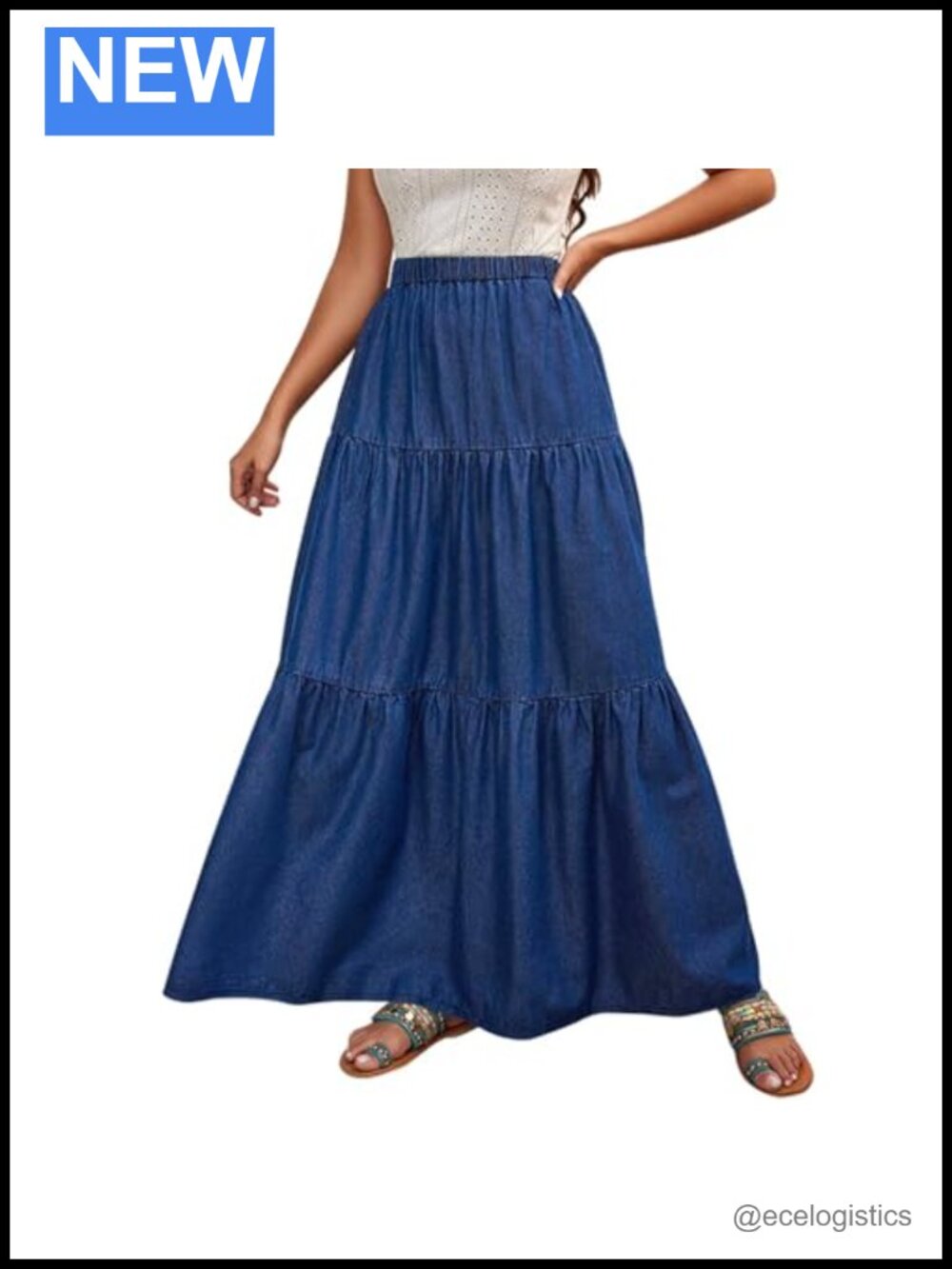 Plus Size High Waisted Tiered Ruffle Denim Maxi Skirt A-Line Flowy
